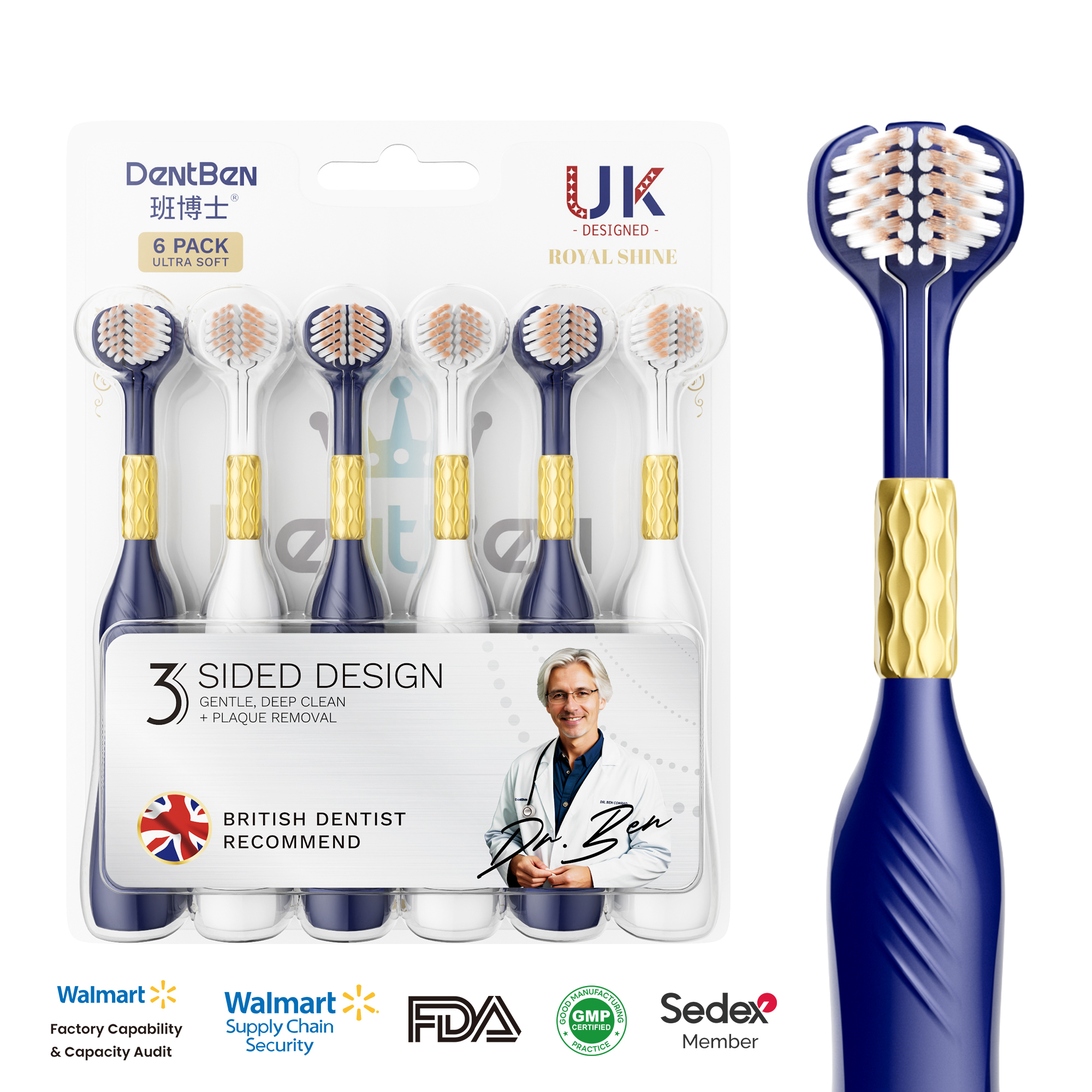 DentBen DB560 3-Sided Toothbrush Ultra Soft Bristles