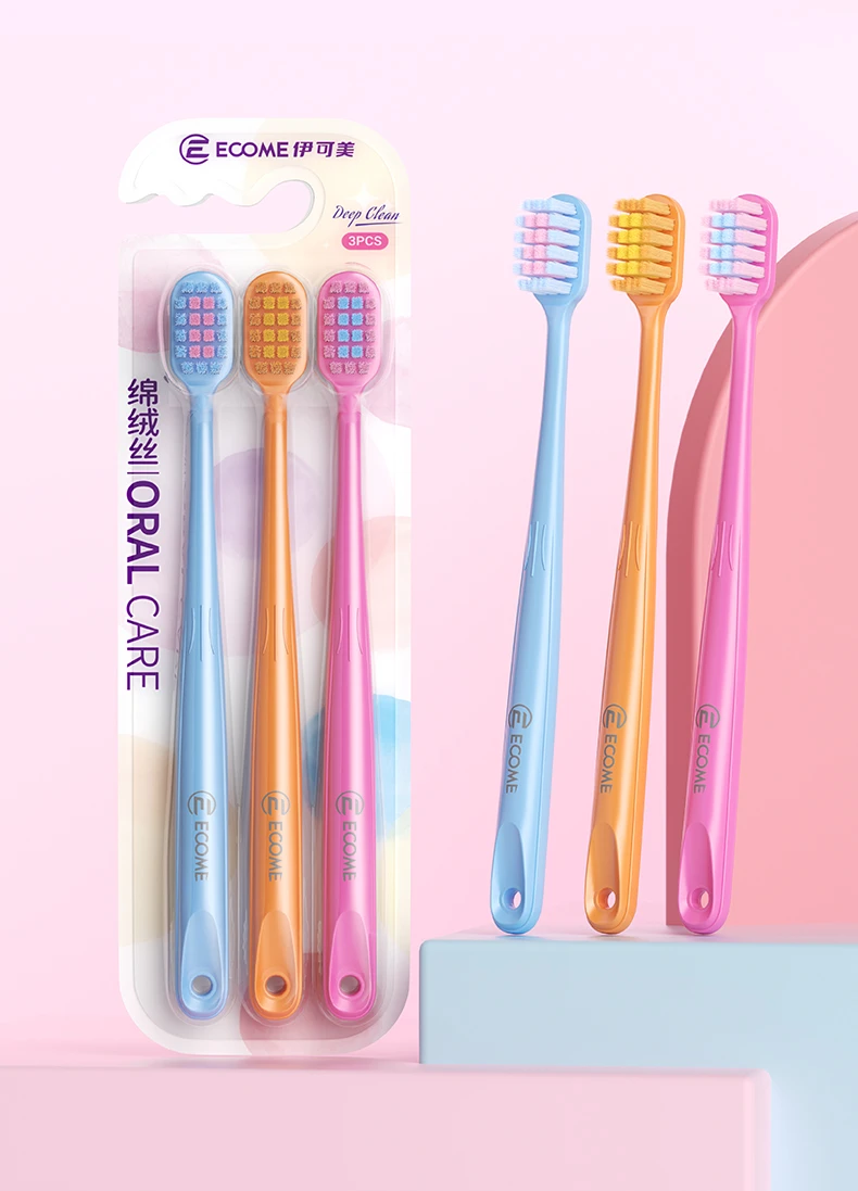 ECOME E905 Ultra-Soft Toothbrush 3-Pack – Deep Cleaning for Sensitive Gums