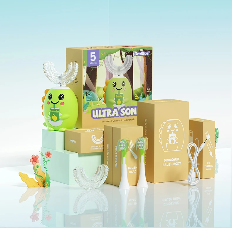 OralGos DB209 Dinosaur-Themed U-Shaped Electric Toothbrush