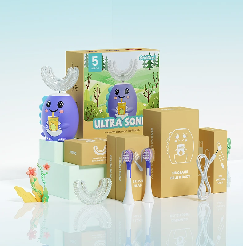 OralGos DB209 Dinosaur-Themed U-Shaped Electric Toothbrush