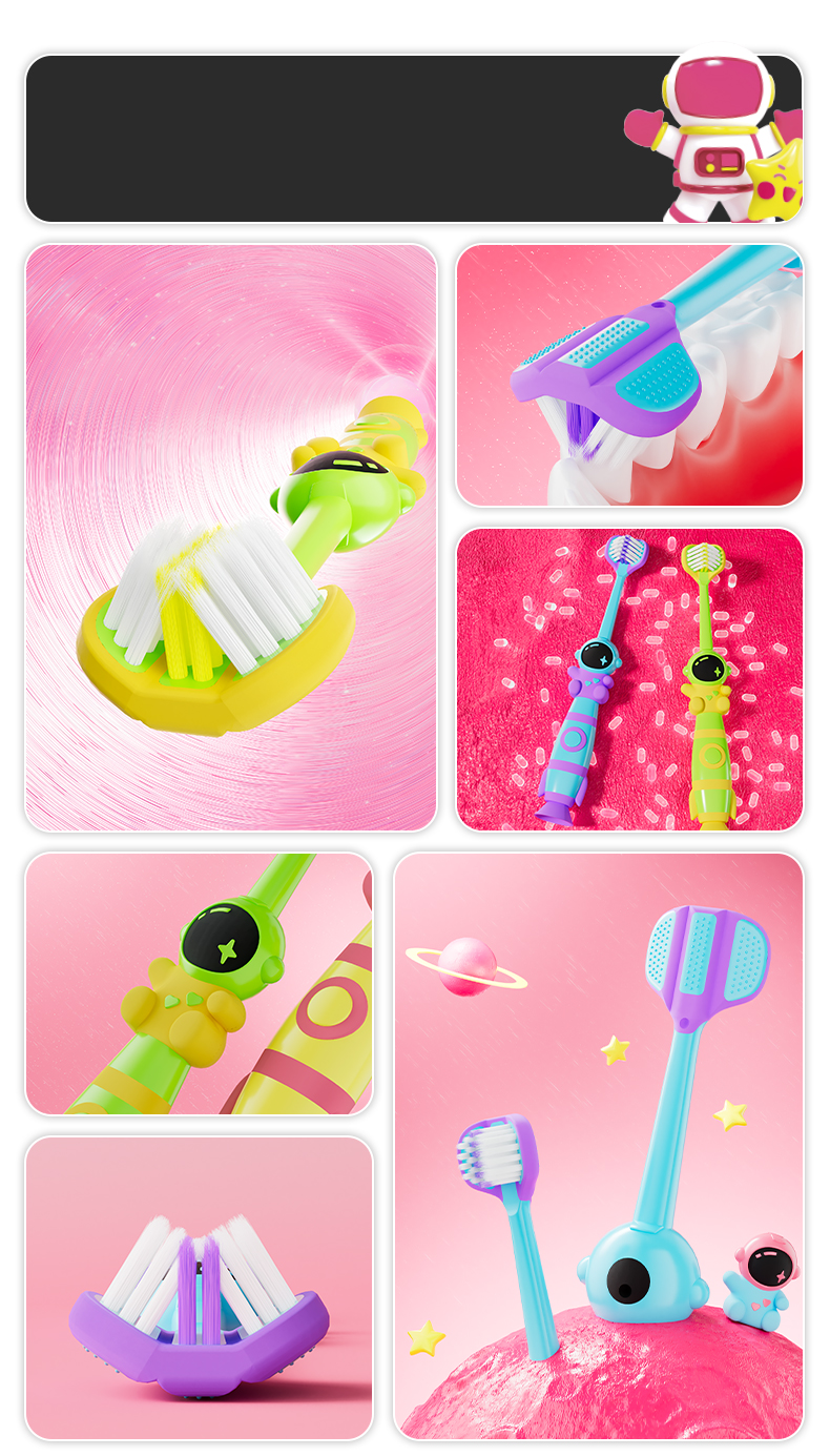 Dycrol KR626 Astronaut-Inspired 3-Sided Kids Toothbrush
