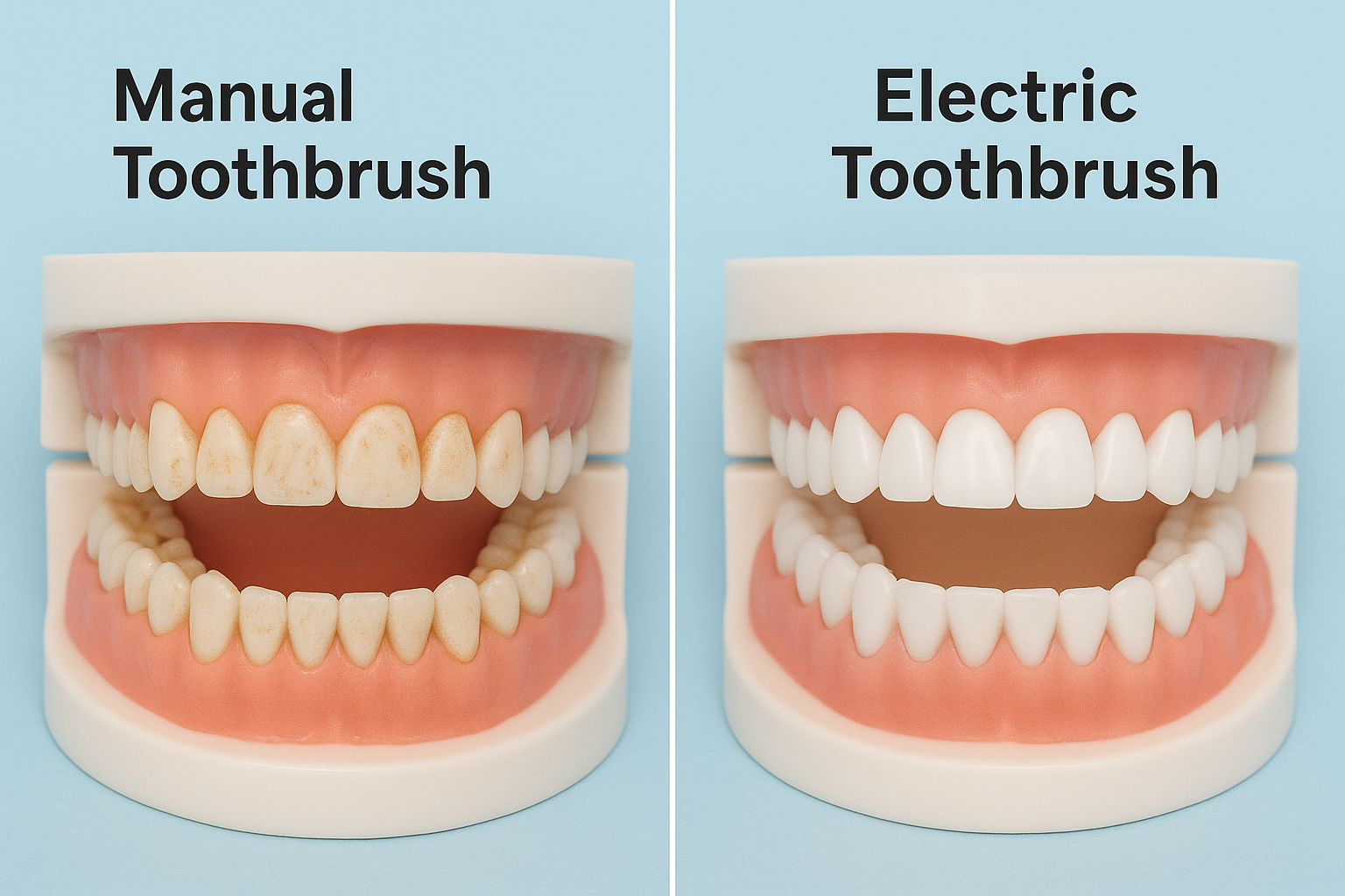 Teeth cleaning results: manual toothbrush vs electric toothbrush