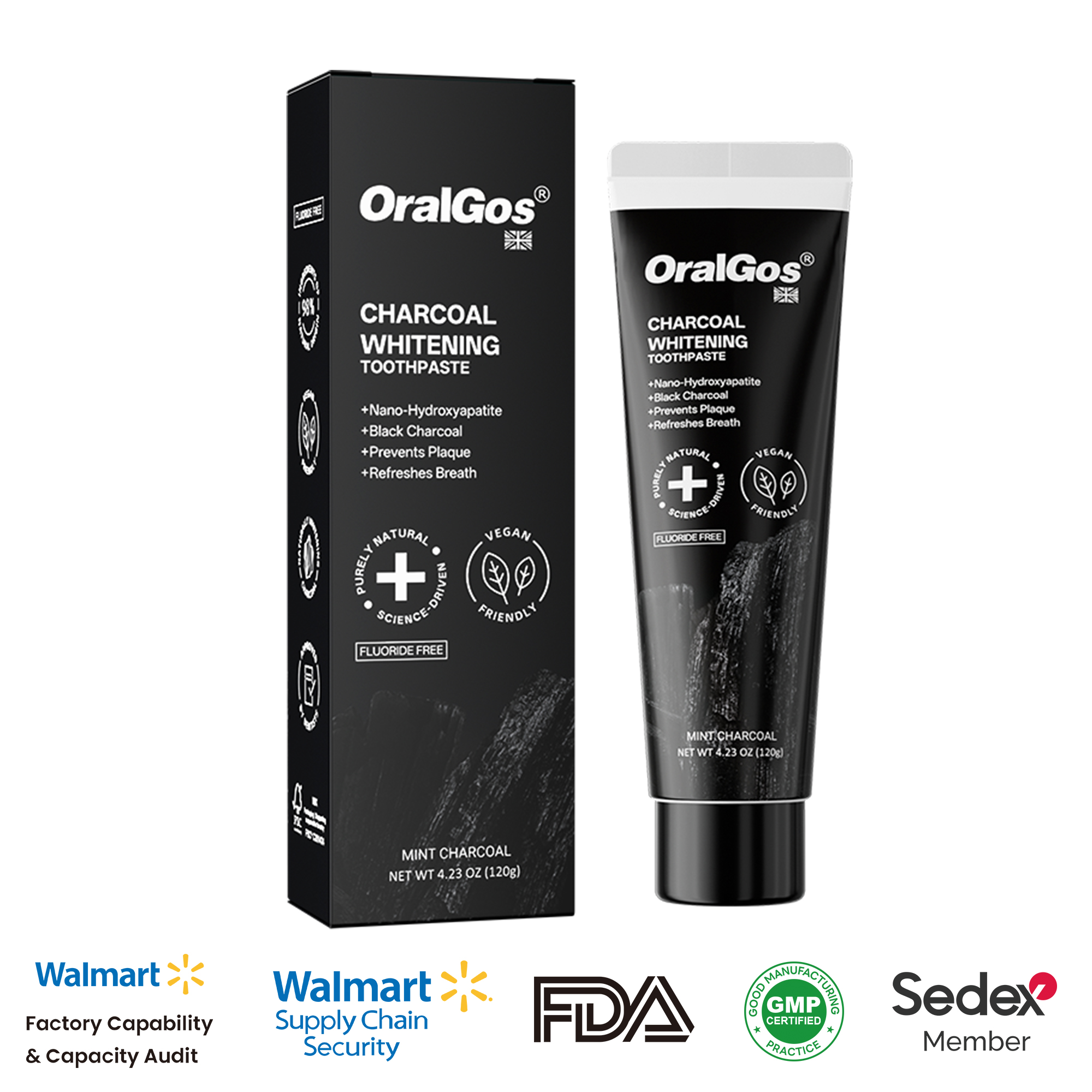 UK Fluoride‑Free Mint Bamboo Black Charcoal Toothpaste