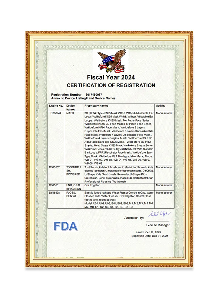 Marbon Group & Oralgos Toothbrush FDA Certificate