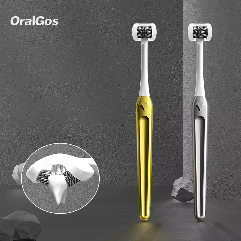 This Three-Sided Toothbrush comes in two colors: Gold and Gray.