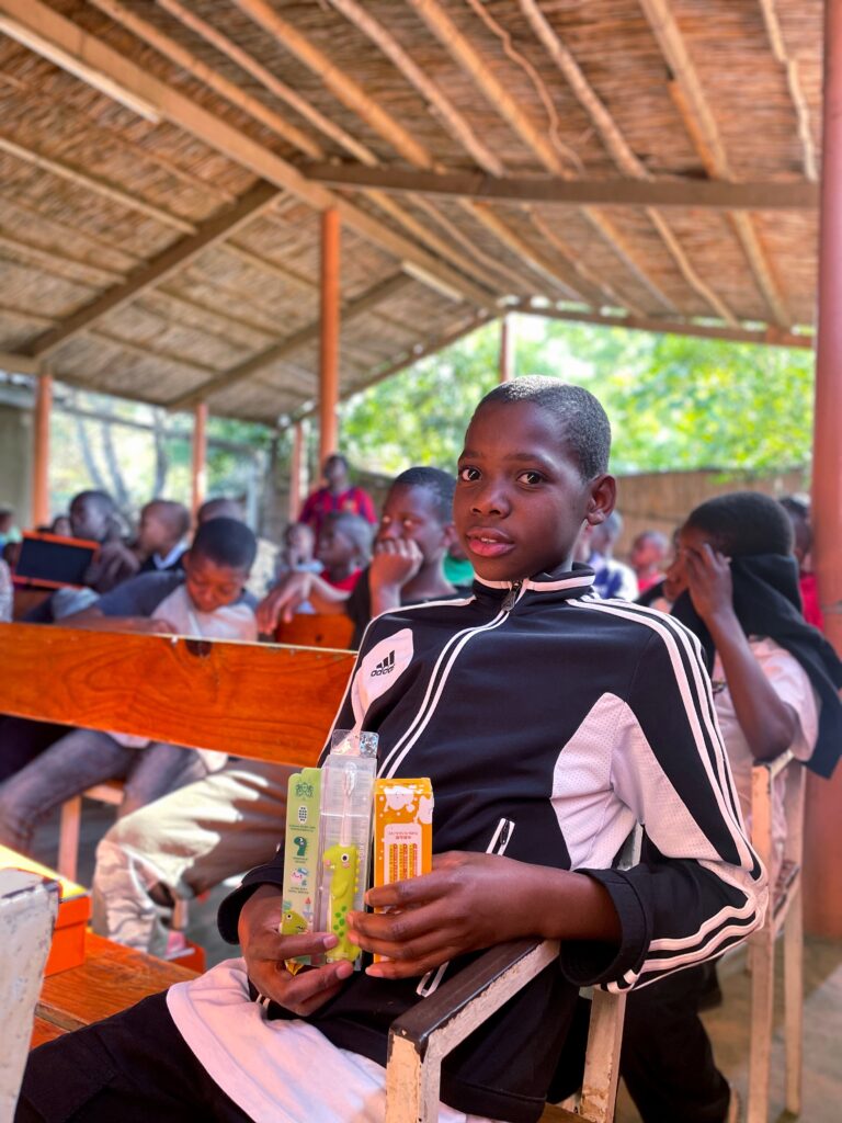 The child receives a free oral care kit.