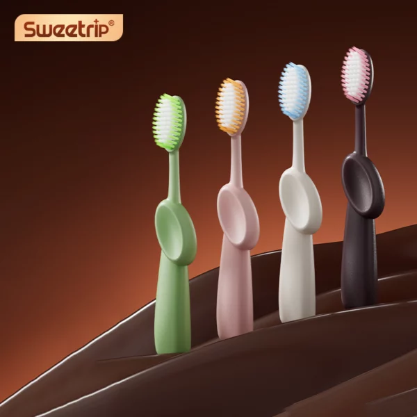 Chocolate Series Little Giant Toothbrush – 0.15mm Soft Bristles, Ergonomic Grip, 4pcs Pack