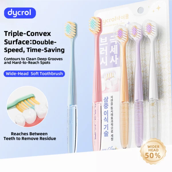 Dycol Korean Premium Ultra-Fine Bristle Toothbrush – 3 Pack for Deep Clean & Sensitive Gums
