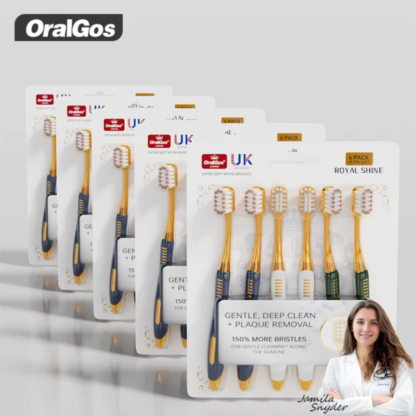 OralGos DB099 Royal Shine Ultra Soft Toothbrush – 150% More Bristles for Gentle Gum Care (6-Pack)