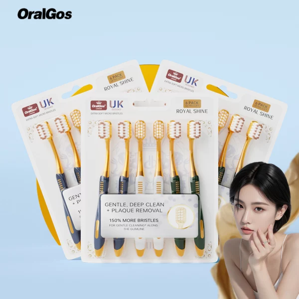 OralGos DB099 Royal Shine Ultra Soft Toothbrush – 150% More Bristles for Gentle Gum Care (6-Pack)