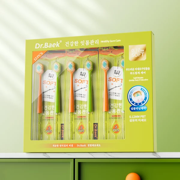 Dr. Baek 20102 Ultra‑Soft PBT Toothbrush Set – 12‑Pack Bulk (6×2 Retail Units)