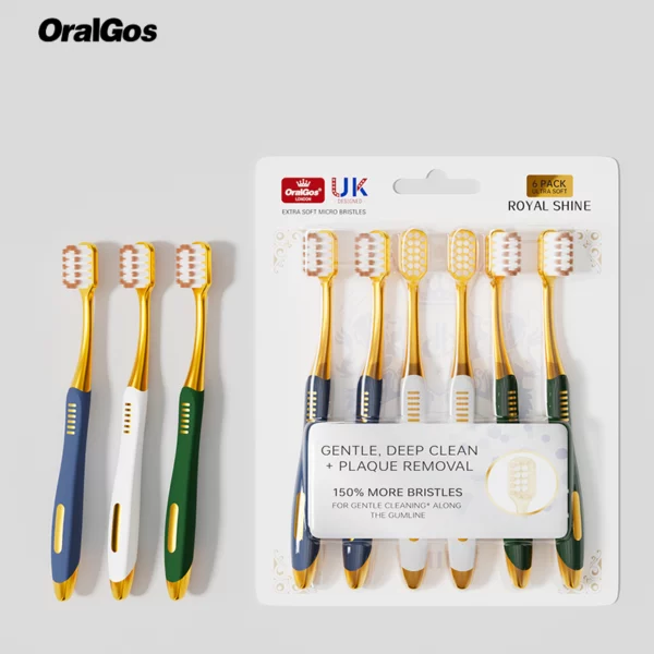 OralGos DB099 Royal Shine Ultra Soft Toothbrush – 150% More Bristles for Gentle Gum Care (6-Pack)