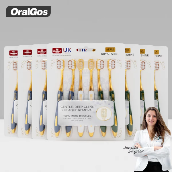 OralGos DB099 Royal Shine Ultra Soft Toothbrush – 150% More Bristles for Gentle Gum Care (6-Pack)