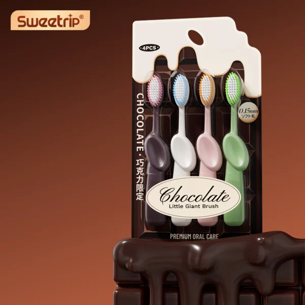 Chocolate Series Little Giant Toothbrush – 0.15mm Soft Bristles, Ergonomic Grip, 4pcs Pack