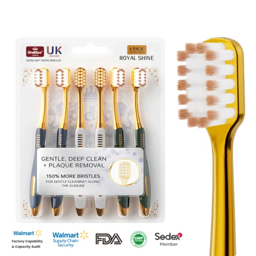 OralGos DB099 Royal Shine Ultra Soft Toothbrush – 150% More Bristles for Gentle Gum Care (6-Pack)