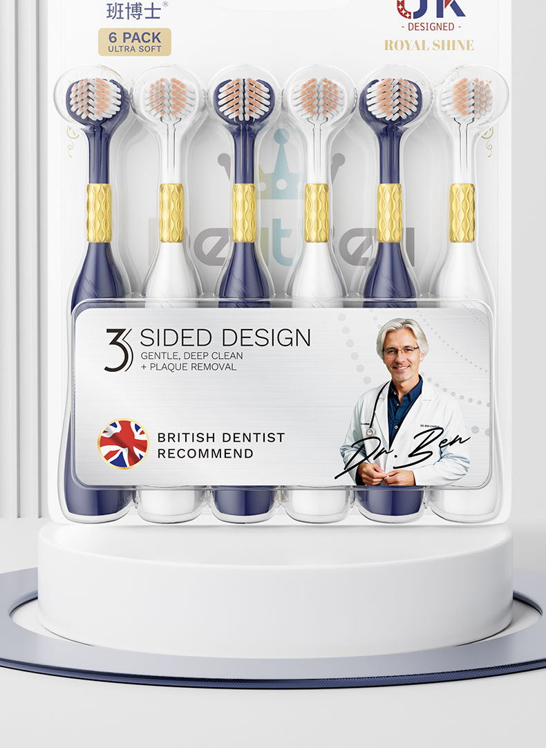 DentBen 3-Sided Toothbrush Ultra Soft Bristles – 6 Pack for Deep Clean & Plaque Removal, UK Designed