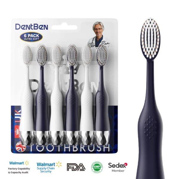 DentBen Ultra Soft Toothbrush Set – 6pcs Pack, Ergonomic Handle, FDA & GMP Certified
