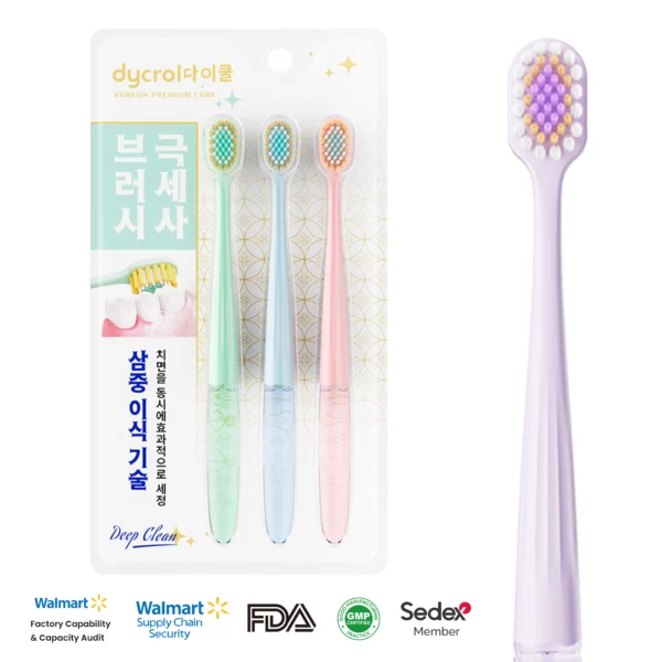 Dycol Korean Premium Ultra-Fine Bristle Toothbrush – 3 Pack for Deep Clean & Sensitive Gums
