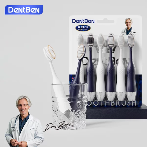 DentBen Ultra Soft Toothbrush Set – 6pcs Pack, Ergonomic Handle, FDA & GMP Certified