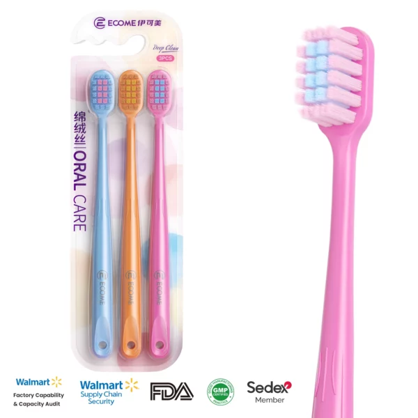 ECOME E905 Ultra-Soft Toothbrush 3-Pack – Deep Cleaning for Sensitive Gums