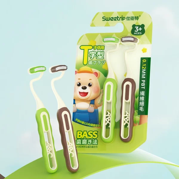BPA-Free Extra Soft Kids Toothbrush (9) Sweetrip S234 New Invent Colorful Arc Bristles T-Shaped Vertical Kids Toothbrush – BPA-Free Extra Soft