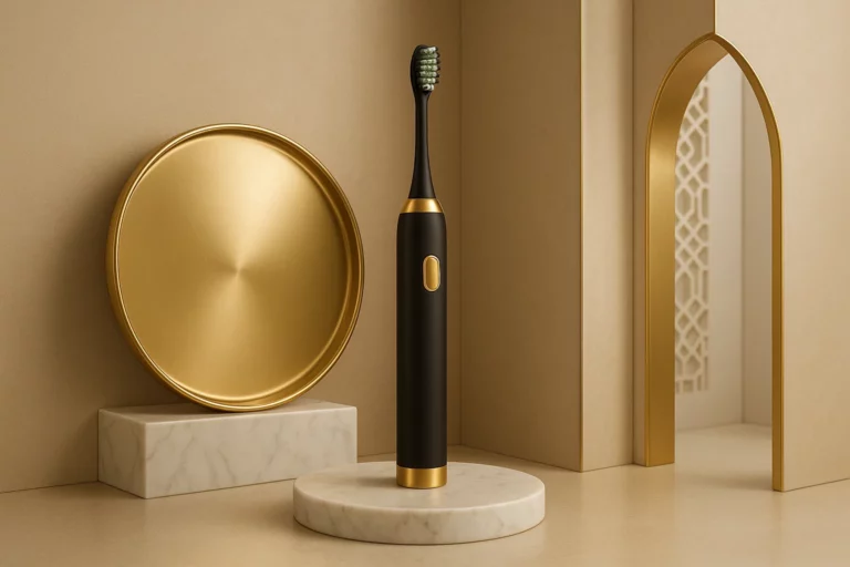 Premium private label toothbrush launch in Dubai with luxury branding.
