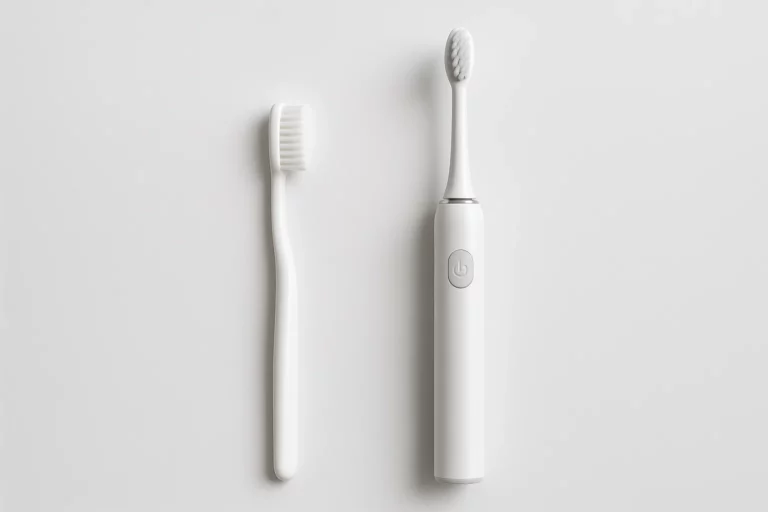 Manual vs Electric Toothbrush side-by-side on white background