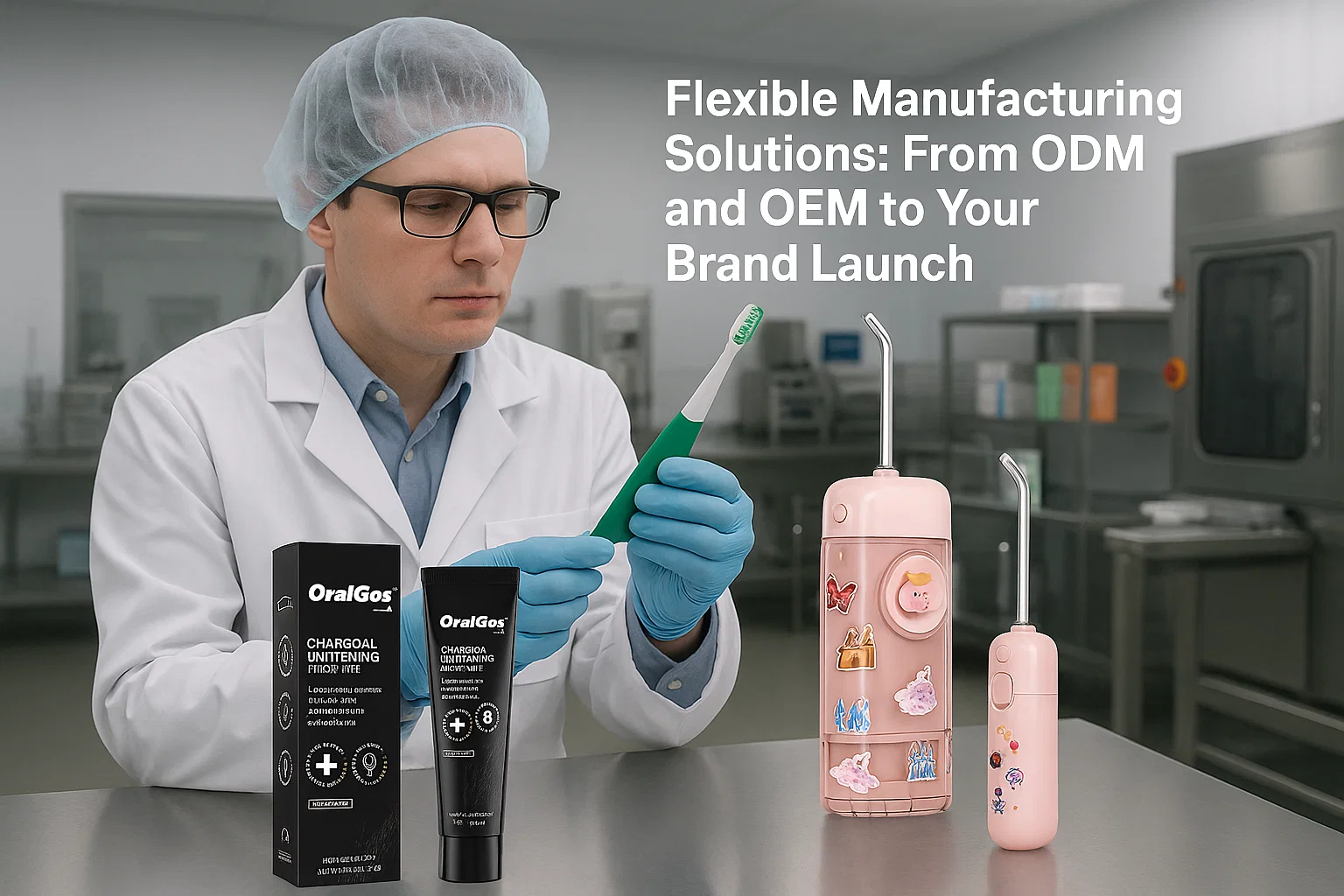 Modern oral-care manufacturing lab showcasing ODM, OEM, and private label solutions for brand launch