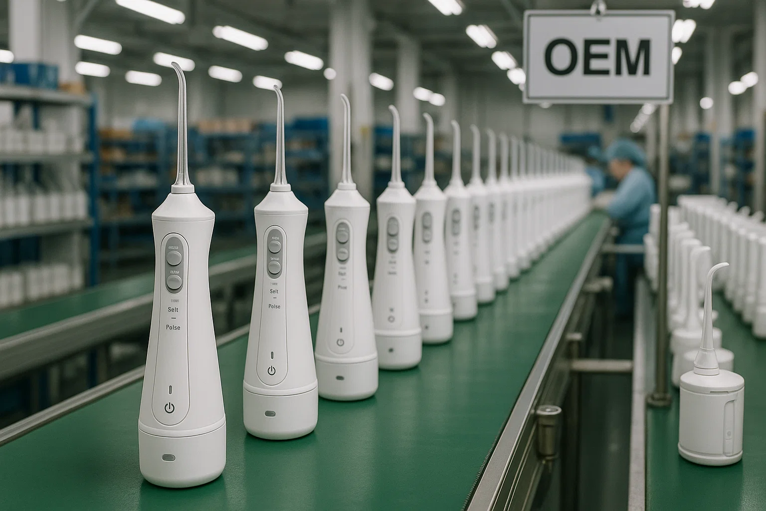 OEM water flosser production line in a modern oral-care factory
