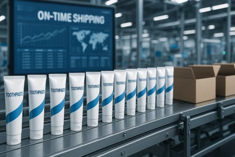 EM orders production line ensuring on-time delivery in global supply chain logistics