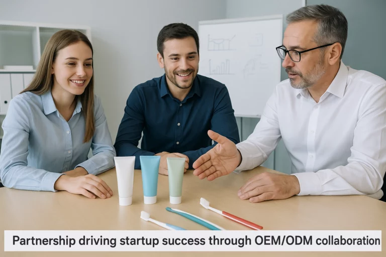 Startup team collaborating with OEM/ODM manufacturer on product design