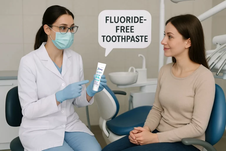 dentist recommends fluoride-free toothpaste products to the tooth sensitivity patient