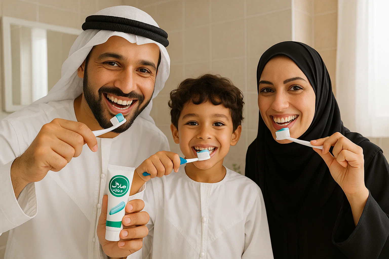 عائلة في دبي تستخدم معجون أسنان حلال بثقة