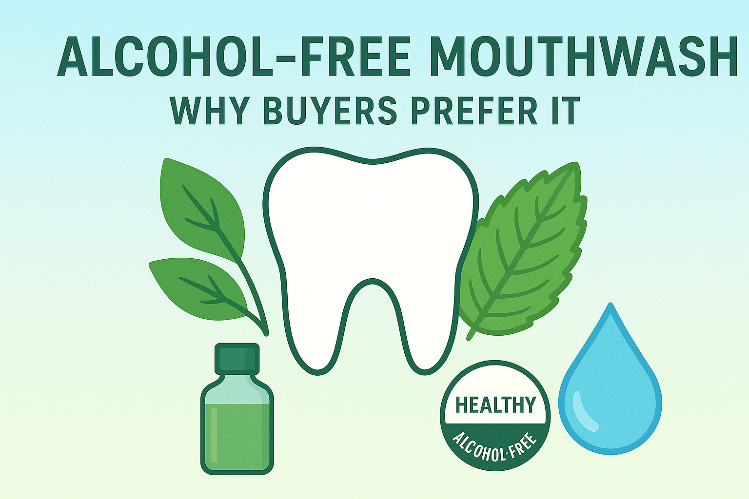 Infographic showing the rise of alcohol-free mouthwash and its natural ingredients.