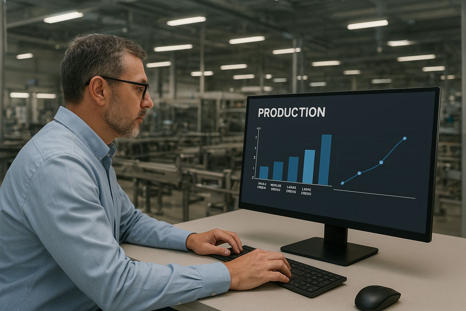 Factory manager monitoring real-time production data to adjust flexible capacity.