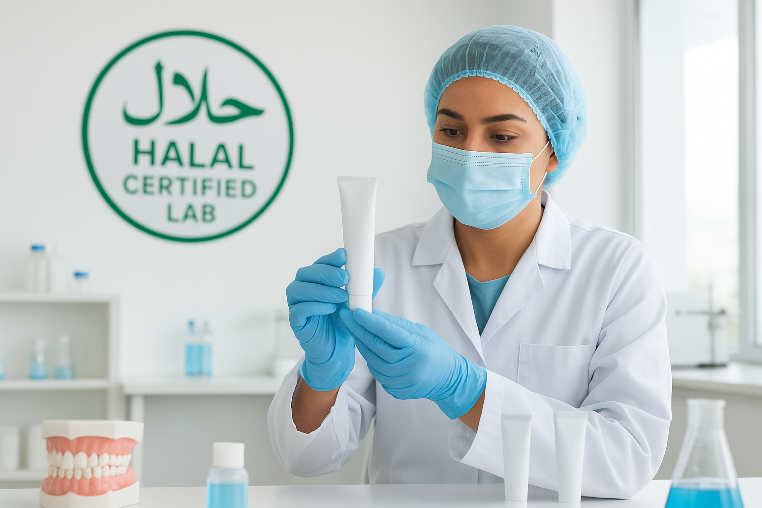 OEM factory staff checking halal oral care production line
