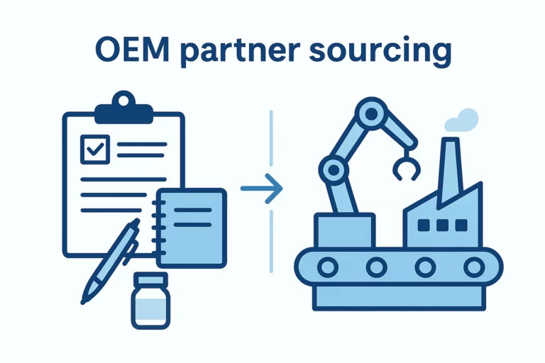 Infographic showing the critical factors to consider when choosing an OEM partner for sourcing.
