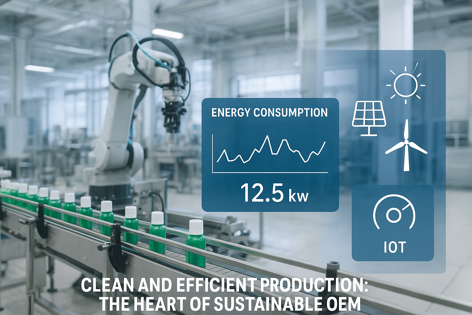 Smart factory with renewable energy and IoT-based monitoring for clean OEM production.
