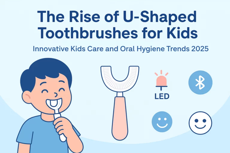 Infographic showing the rise of U-shaped toothbrushes as a new kids care trend in oral hygiene.