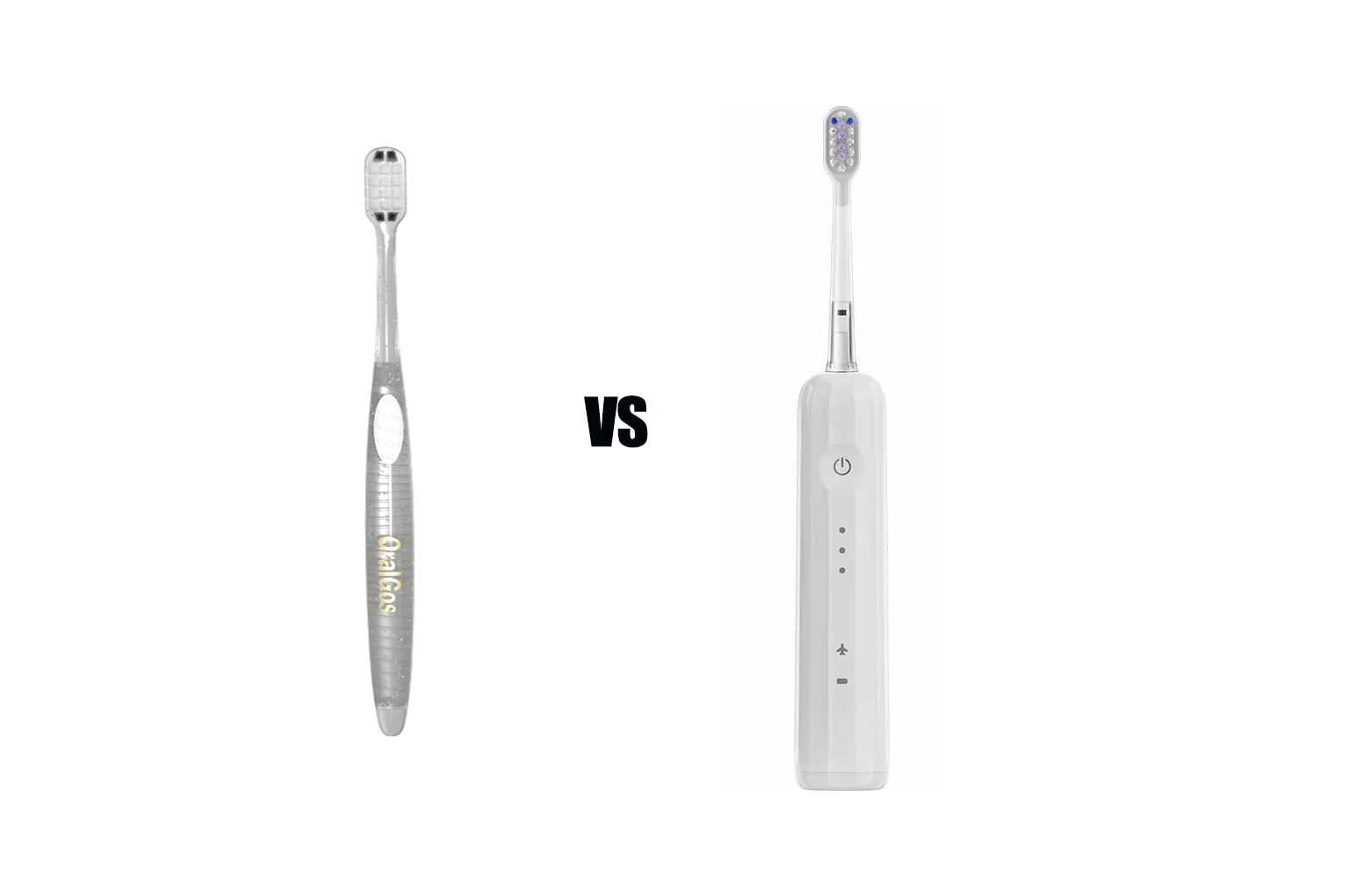 Electric and manual toothbrushes side by side for wholesale selection
