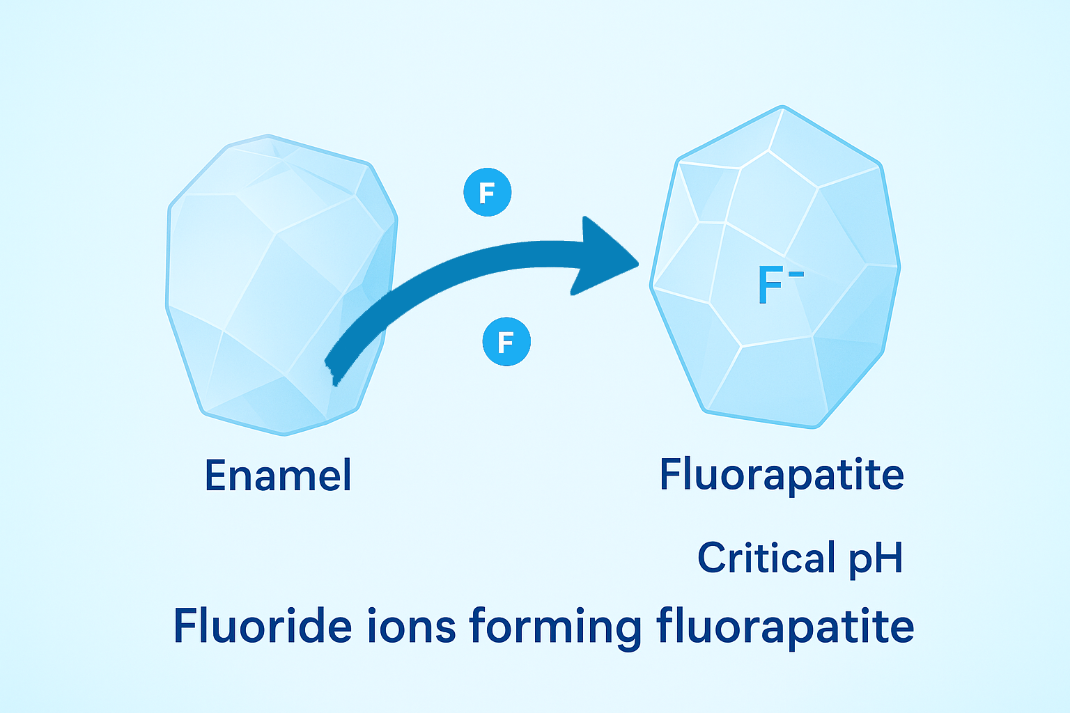 Fluoride ions forming fluorapatite in tooth enamel to prevent cavities