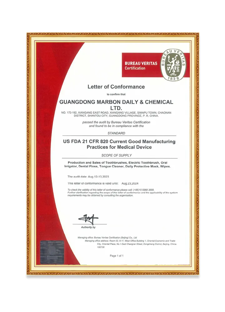 GMP certification in Oralgos toothbrush factory
