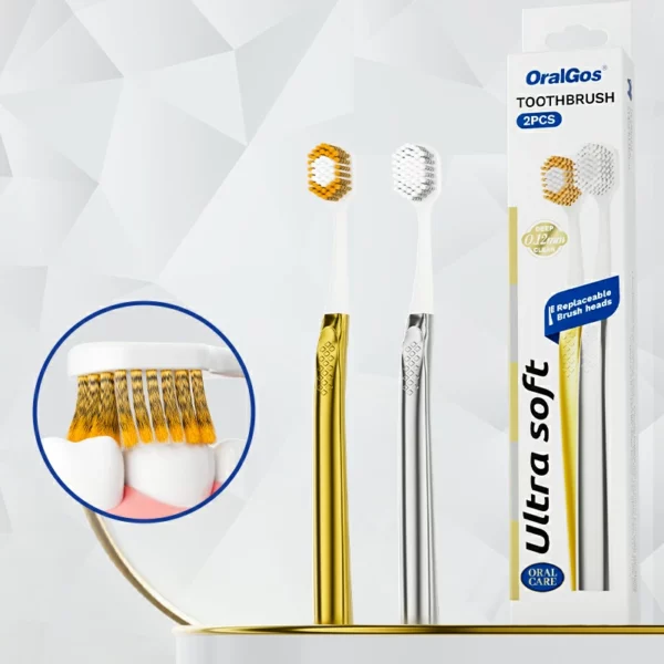 Custom Logo Gold Handle Replaceable Brush Head Toothbrush
