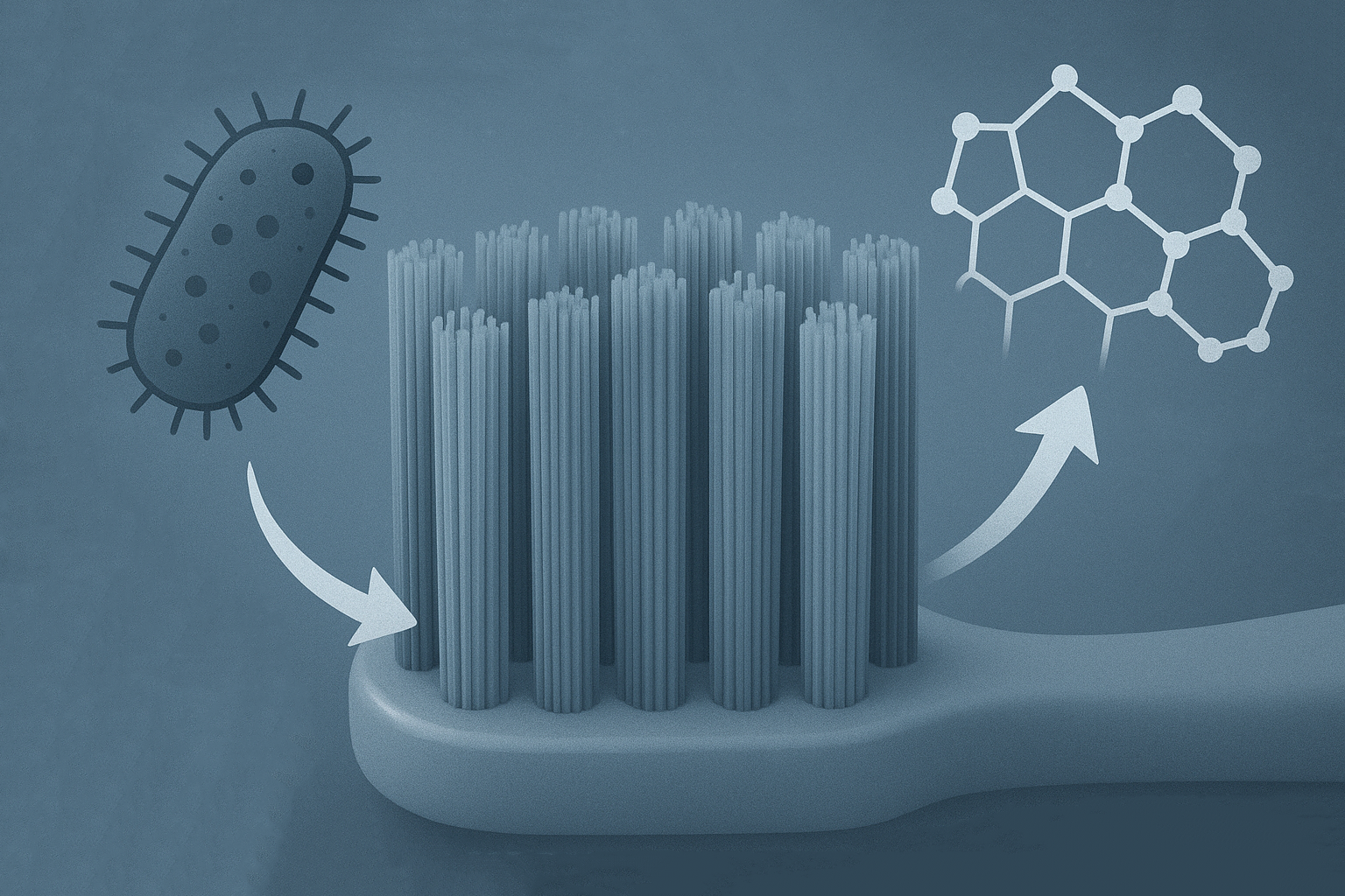 Graphene-infused toothbrush bristles showing antibacterial mechanism preventing bacterial growth