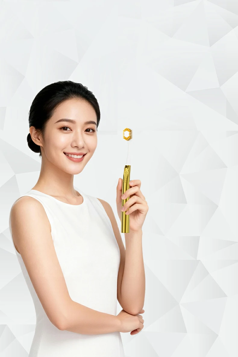 Custom Logo Gold Handle Replaceable Brush Head Toothbrush