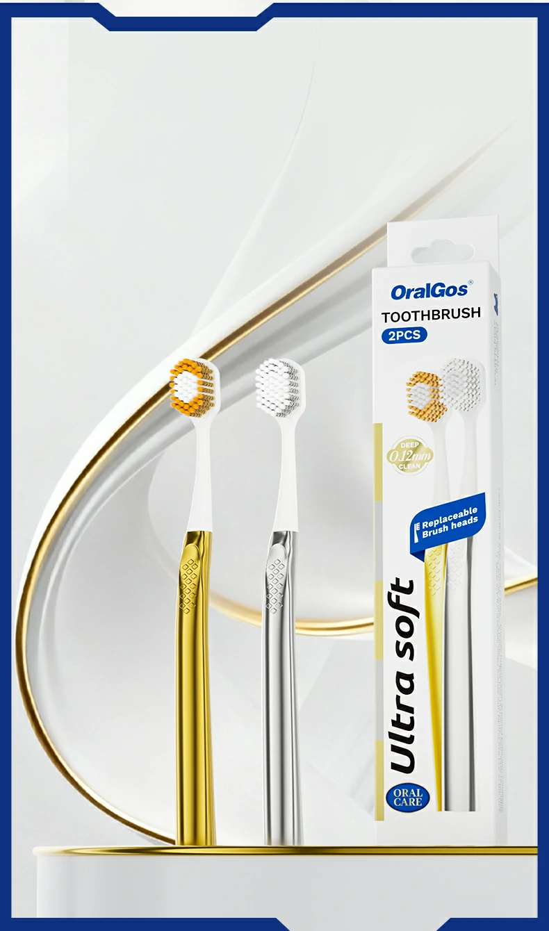 Custom Logo Gold Handle Replaceable Brush Head Toothbrush