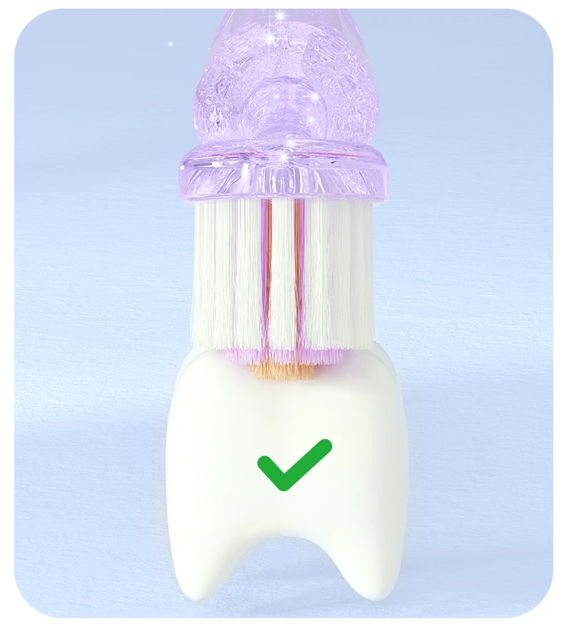 Diagram showing staggered toothbrush bristle lengths for improved cleaning coverage
