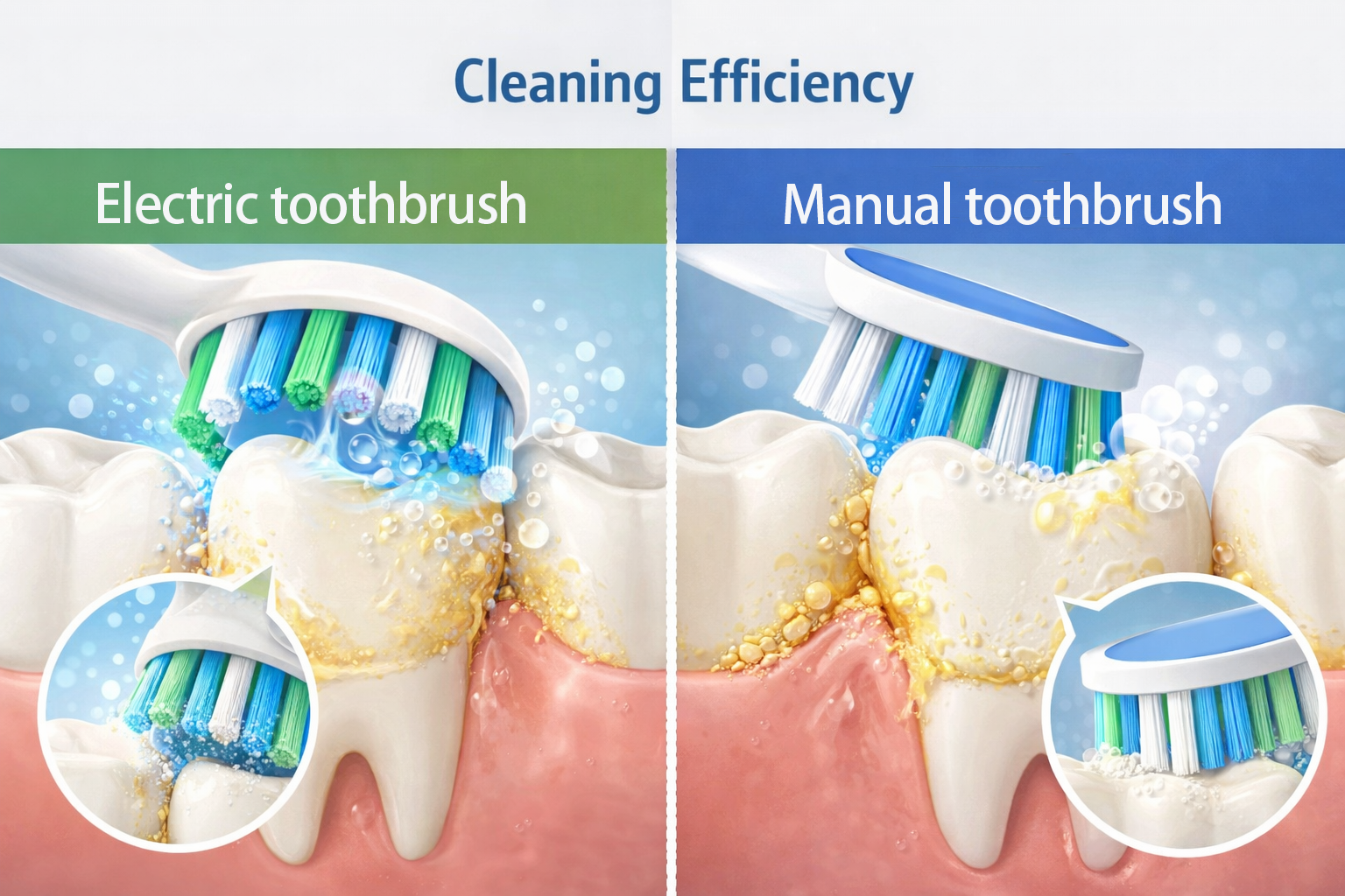 Electric vs manual wholesale toothbrush cleaning efficiency comparison