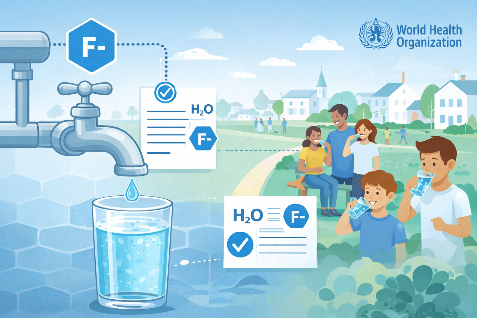 Community water fluoridation preventing dental cavities