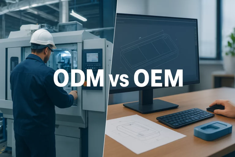Visual comparison of ODM vs OEM showing product design and manufacturing processes